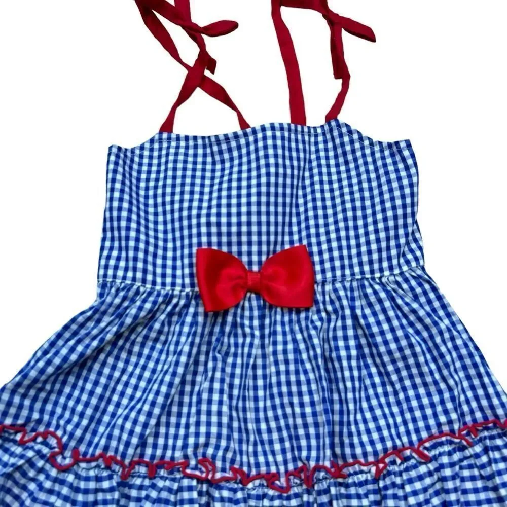 Dog Size‎ Medium Blue and White Gingham Dress With Red Details